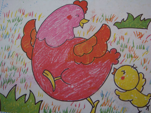 可爱的儿童画：小鸡和妈妈做游戏