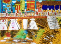 儿童绘画作品　家乡的桥