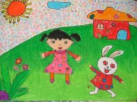 儿童绘画作品我和小白兔