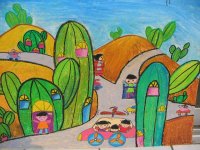 儿童绘画作品未来的沙漠