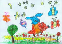 五岁半亮亮小朋友的绘画作品 夜晚的小兔子
