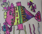 丁丁绘画作品彩色的小鱼-五周岁