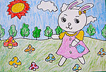 儿童画作品欣赏-可爱的小白兔