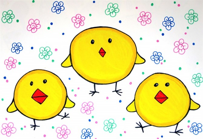 幼儿绘画作品:三只小鸡