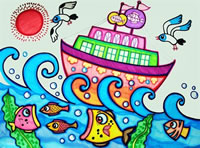 幼儿绘画作品:海上航行