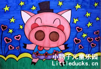 儿童绘画作品:可爱的小猪