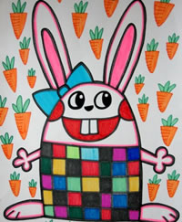儿童绘画作品:小白兔爱萝卜
