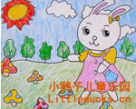 儿童油画棒作品:小白兔采蘑菇