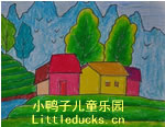 儿童油画棒作品:山乡风景