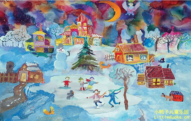 儿童水彩画作品:欢乐圣诞节