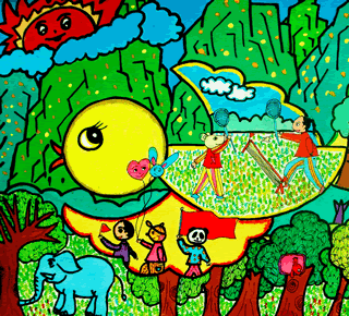 儿童画画大全:和谐森林家园