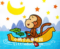 优秀儿童油画棒画欣赏:小猴子和香蕉船