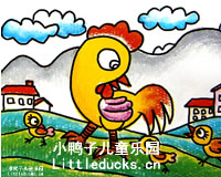 儿童油画棒画欣赏:鸡爸爸和小鸡