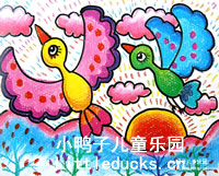 儿童油画棒画作品欣赏:五彩小鸟