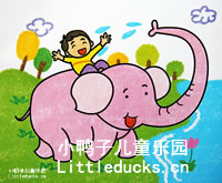 优秀儿童油画棒画欣赏:我骑大象
