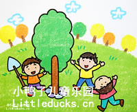 儿童油画棒画欣赏:小朋友植树