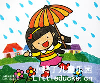 儿童油画棒画欣赏:小姑娘的小花伞