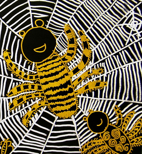儿童线描画作品欣赏:蜘蛛结网
