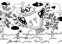 儿童线描画作品欣赏:猫头鹰抓老鼠