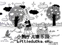 儿童线描画作品欣赏:小白兔拔萝卜