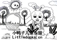 儿童线描画作品欣赏:小白兔收萝卜