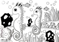 儿童线描画作品欣赏:可爱的小海马