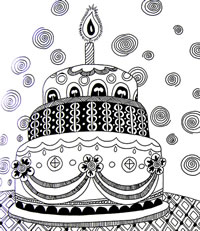 儿童线描画作品欣赏:生日蛋糕 