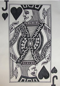 儿童线描画作品欣赏:扑克牌