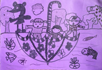 儿童线描画作品欣赏:伞船
