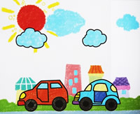 儿童油画棒画作品欣赏:小汽车