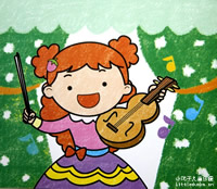 儿童油画棒画作品欣赏:拉小提琴的小女孩