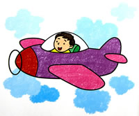儿童油画棒画作品欣赏:小朋友开飞机