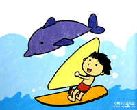 儿童油画棒画作品欣赏:冲浪