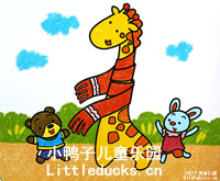 儿童油画棒画作品欣赏:长颈鹿的围巾