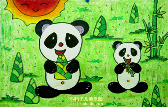 儿童油画棒画作品欣赏:大熊猫