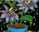 儿童水粉画作品:紫色盆花