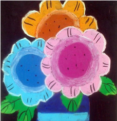 儿童水粉画作品:三色花