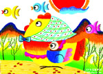 儿童画作品欣赏:油画棒作品鸡妈妈和小鸡