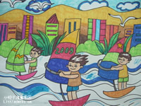小学生绘画作品:水彩画帆船比赛