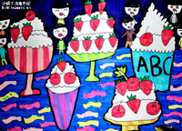 儿童水彩画作品:草莓冰激凌