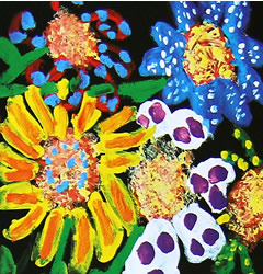 儿童水粉画作品:鲜花朵朵开