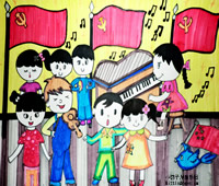 小学生绘画作品:水彩画唱国歌