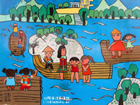 小学生绘画作品:坐船水彩画