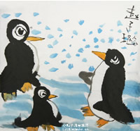 幼儿绘画作品可爱的小企鹅(水粉画作品)
