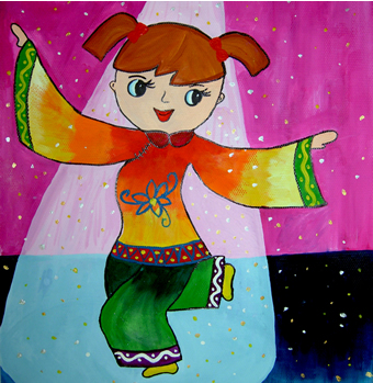 儿童画作品欣赏:水彩画跳舞的女孩