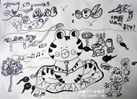 幼儿绘画作品青蛙合唱队