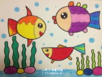 幼儿画画作品五彩鱼儿水中游