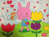幼儿绘画作品欣赏小兔子和小蜜蜂