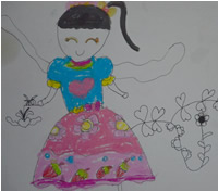 蔡承熹的油画棒作品穿花裙子的小女孩