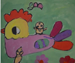 蔡承熹的水粉画作品母鸡和小鸡